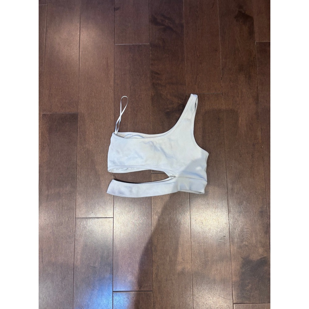 One Shoulder Ribbed Cutout Crop Top Light Blue Asymmetrical Tank